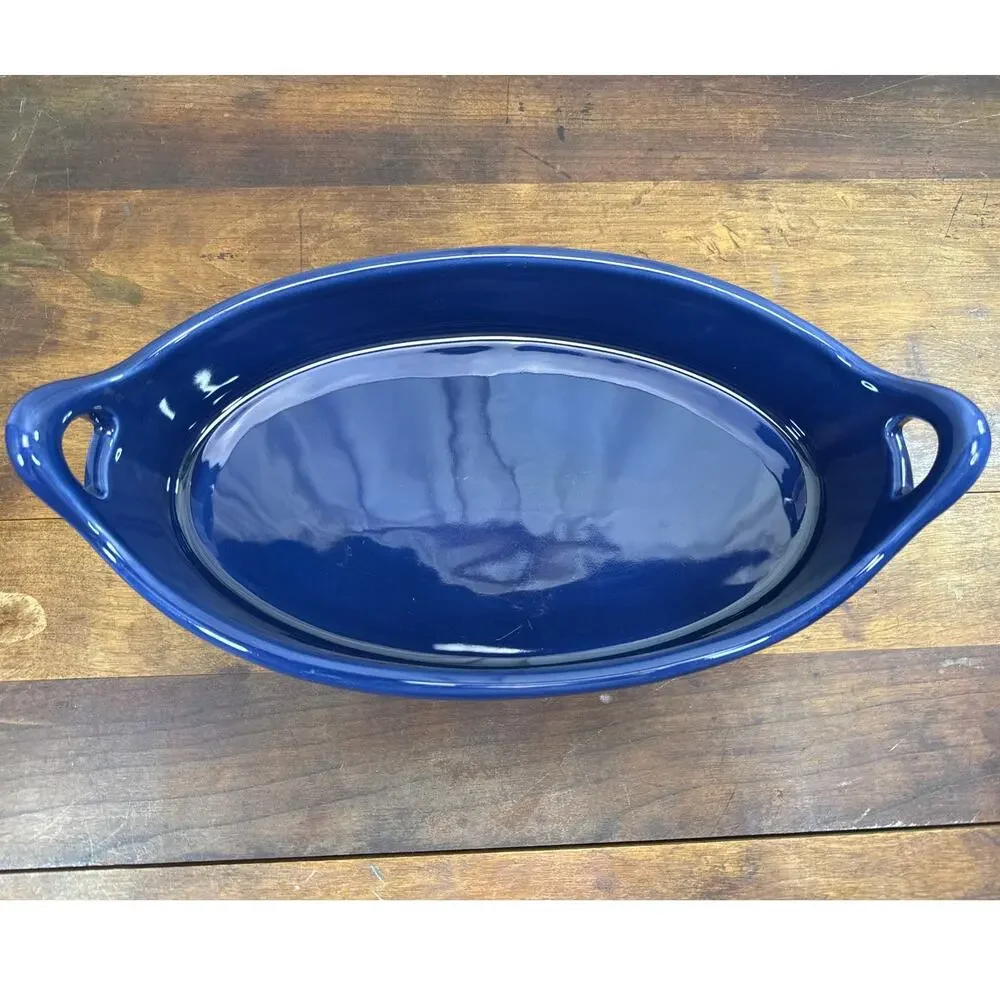 Crate & Barrel Portugal Stoneware Cobalt Blue Casserole Baking Dish With Handles